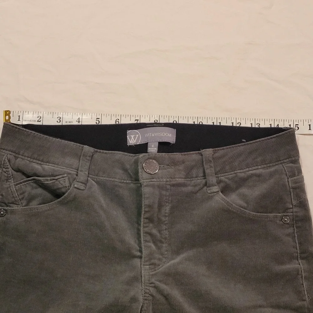 Wit‎ And Wisdom Corduroy Straight Leg Pants, Women's Size 4, Sage Green Gray